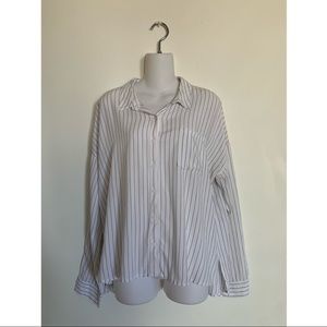 Leith | Women’s White Button Down Striped Shirt Front Pocket Size Medium